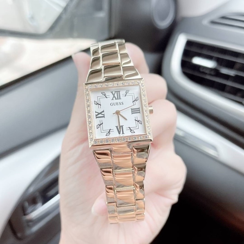 ผ่อน0-นาฬิกา-guess-crystals-gold-stainless-steel-bracelet-gw0026l2-หน้าปัดสี่เหลี่ยม-ล้อมคริสตัล-28-mm-สแตนเลส-สีทอง