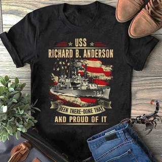 เสื้อยืดผู้ เสื้อยืดคอกลม พิมพ์ลายกองทัพเรือ Veteran Proud Uss Richard B Anderson Dd 786 Been There ของขวัญวันฮาโลวีน S-