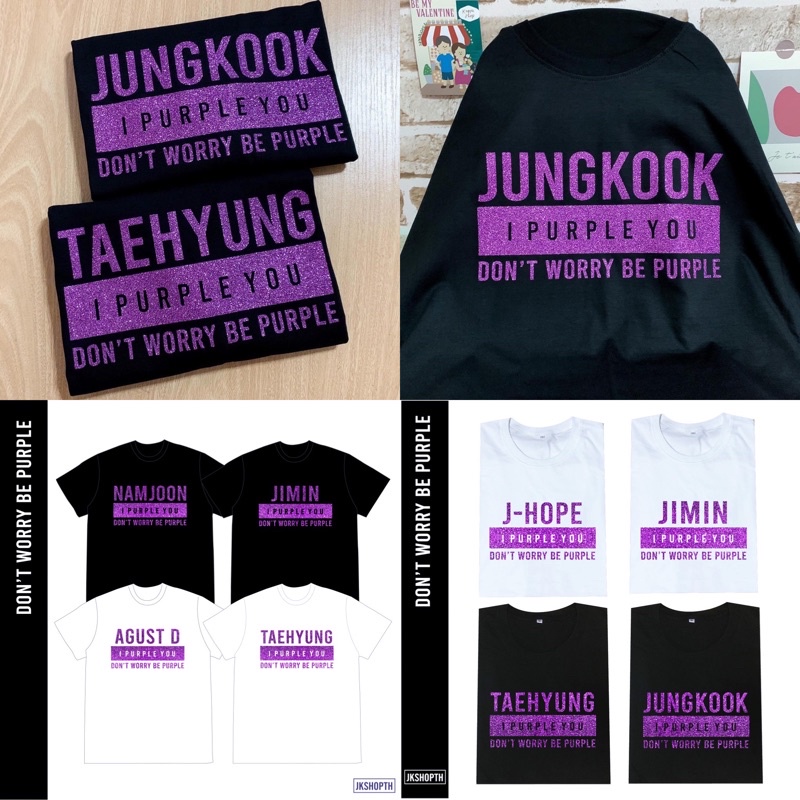 ตลาดนัดบังทัน-เสื้อ-สกรีนglitter-don-t-worry-be-purple-บังทัน-kpop-เสื้อยืดcotton100