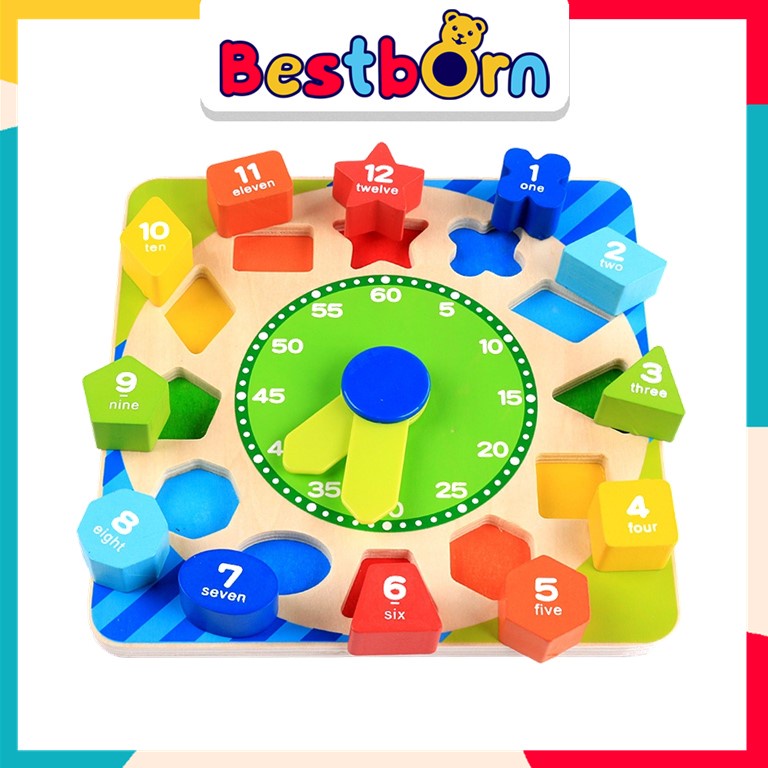 bestbornbaby-ของเล่นงานไม้-นาฬิกา-เสริมพัฒนาการ-ปริศนานาฬิกาไม้-ของเล่นมอนเตสซอรี่-montessori-cly01421