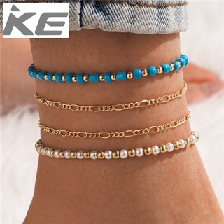 Jewelry Blue Beaded Anklet Set of Four Chain Anklet Set for girls for women low price