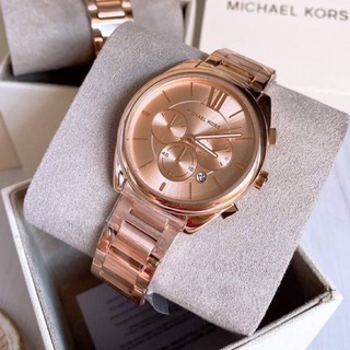 (ผ่อน0%) นาฬิกา Michael Kors Womens Janelle Chronograph Rose Gold-Tone Stainless Steel Watch MK7108 42 mm. สีโรสโกลด์