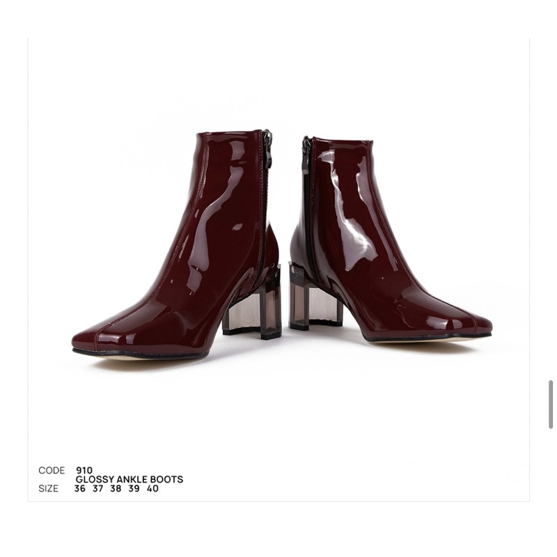 glossy-ankle-boots-รองเท้าบู๊ทสีแดงเลือดหมู-ลองเท้าบู๊ทcoat-over-new-สินค้าเป็นของใหม่