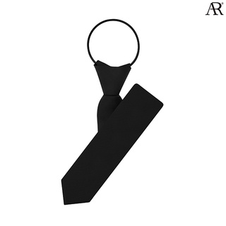 ANGELINO RUFOLO Zipper Tie 5 CM. (เนคไทสำเร็จรูป) ผ้าไหมทออิตาลี่คุณภาพเยี่ยม ดีไซน์ Classic สีดำ/สีขาว