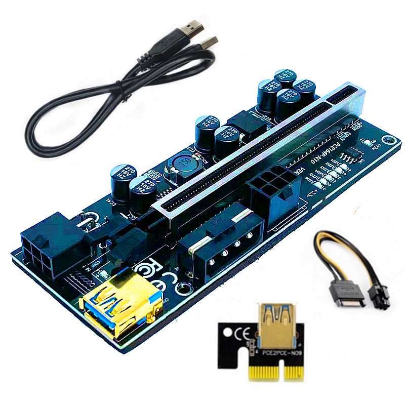 การ์ดไรเซอร์ LED 010S Plus PCI-E 6Pin 4Pin 6Pin PCI-E 1X เป็น 16X พร้อม ...