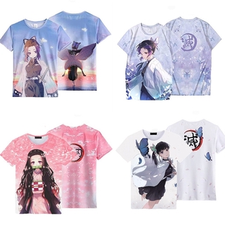 Demon Slayer Tee คอสเพลย์เสื้อยืด Kochou Shinobu Nezuko เสื้อแขนสั้นด้านบน