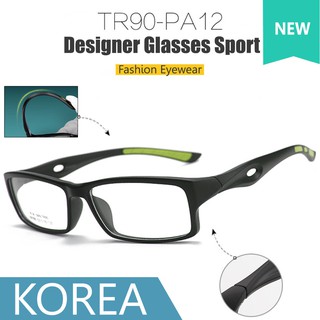 Korea แว่นตา ทรงสปอร์ต รุ่น 18166 C-3 สีดำด้านตัดเขียว วัสดุ TR-90 เบาและยืดหยุ่นได้