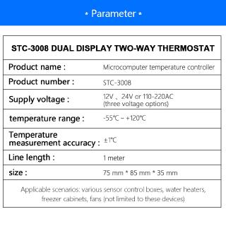 ภาพขนาดย่อของภาพหน้าปกสินค้าAC 110-220 โวลต์ DC 12 โวลต์ 24 โวลต์ STC-3008 จอแสดงผลแบบ Dual เทอร์โมควบคุมอุณหภูมิเซ็นเซอร์ที่มีการสอบสวน จากร้าน pricekiller6.th บน Shopee ภาพที่ 6