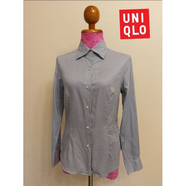 uniqlo-brand-2nd-handเสื้อเชิ้ตผู้หญิงแขนยาวผ้าฝ้าย-size-m-แท้มือสองกระสอบนำเข้า-made-in-china