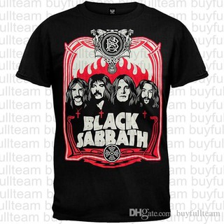 เสื้อยืดโอเวอร์ไซส์เสื้อยืดแขนสั้นพิมพ์ลาย Old Glory Black Sabbath Red Flames สําหรับผู้ชายS-3XL