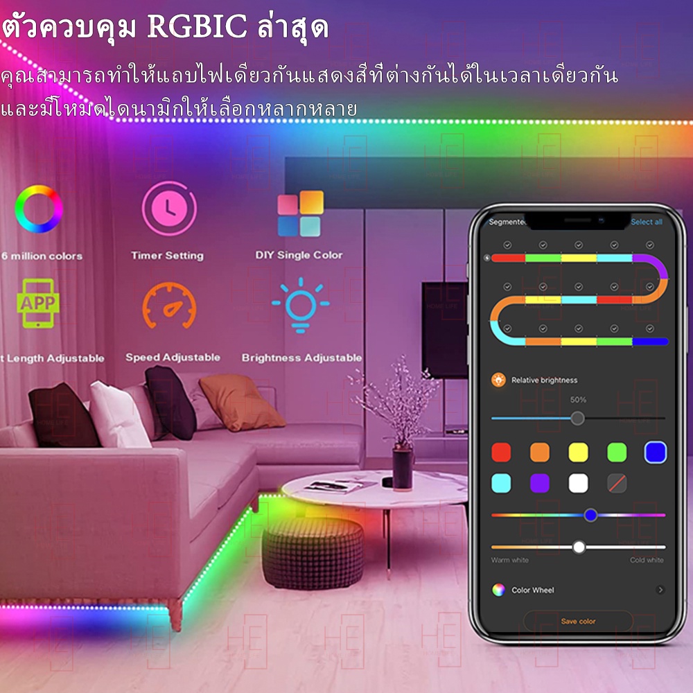 ภาพหน้าปกสินค้าTOP ไฟแต่งห้อง กันน้ำ รับประกัน20 ปี ไฟติดห้อง RGB ไฟ LED แบบเส้น 10m การซิงโครไนซ์เพลง ไฟตกแต่งห้อง สำหรับตกแต่งบ้าน จากร้าน he_home บน Shopee