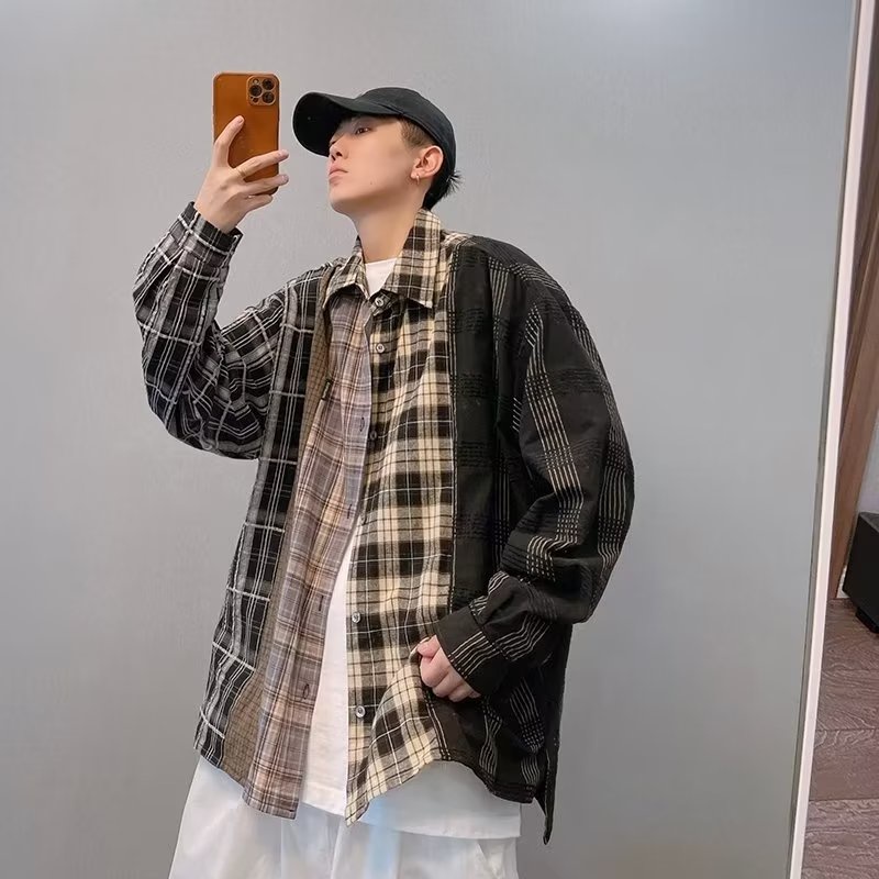 เสื้อเชิ้ตแขนยาว-ทรงหลวม-ลายสก๊อต-แฟชั่นฤดูใบไม้ผลิ-สไตล์เรโทร-สําหรับผู้ชาย-ไซซ์-m-2xl
