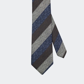 Brown &amp; Navy three tone Awning Stripe 3 Inch Necktie – เนคไทน้ำตาล-น้ำเงินเทาทูโทน