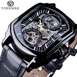 Forsining 2018 Black Display Openwork Clock White Hands Unique Two Small Circle Design Mens Automatic Watches Top Brand