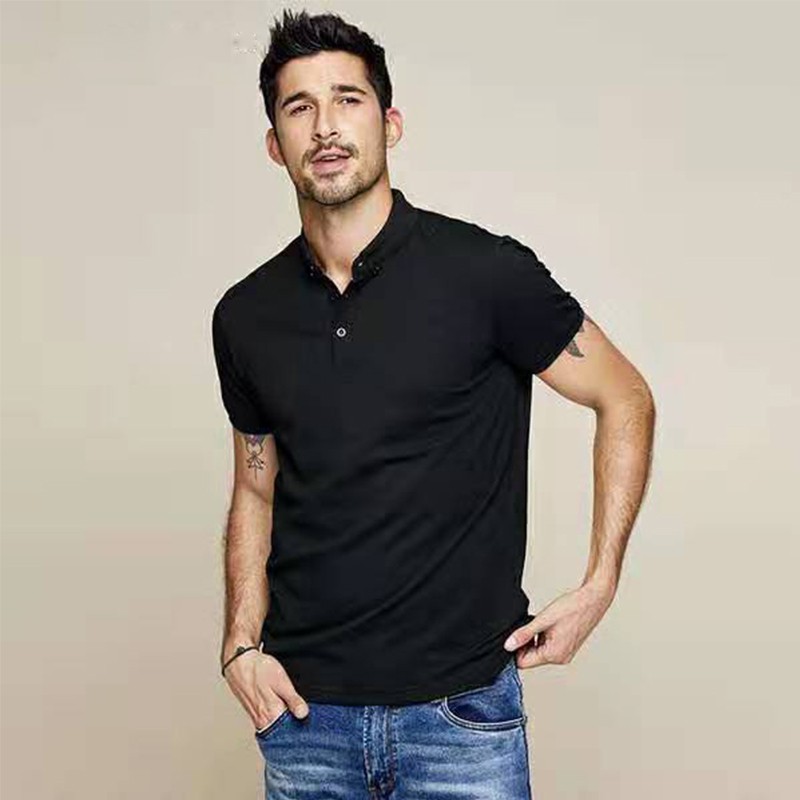 เสื้อโปโลผู้ชาย-แขนสั้น-mens-t-shirt-polo-เสื้อเปล่าสีผืนสีดำ