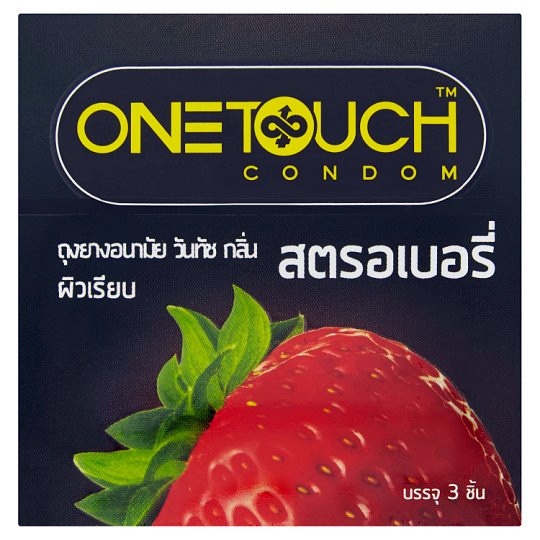 one-touch-strawberry-ถุงยางอนามัยวันทัช-กลิ่นสตรอเบอรี่-ผิวเรียบ-3pcs