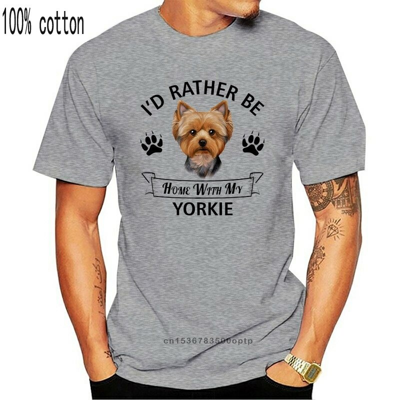 เสื้อยืดผ้าฝ้ายพิมพ์ลายขายดี-เสื้อยืดแขนสั้นลําลอง-พิมพ์ลาย-yorkshire-terrier-id-rather-be-home-with-my-yorkie-สําหรับผ