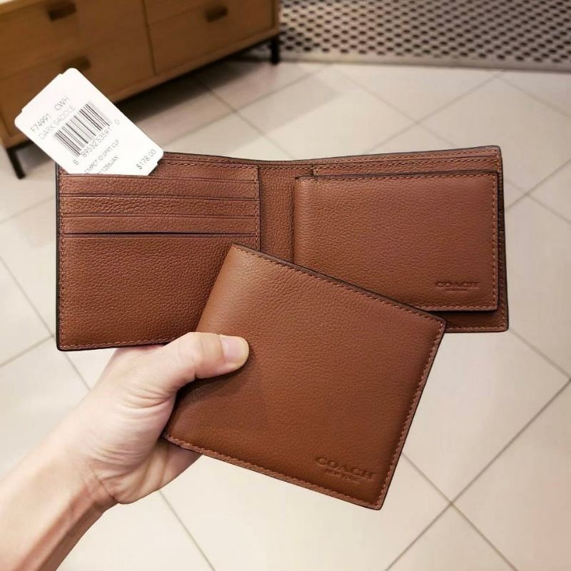 ส่งฟรี-ผ่อน0-coach-compact-id-wallet-in-signature