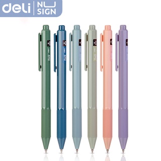Deli（1 ด้าม）ปากกา ปากกาเจล แบบกด หมึกดำ 0.5mm ้ามจับนุ่ม การจัดส่งแบบสุ่มสี ​เครื่องเขียน อุปกรณ์การเรียน Gel pen