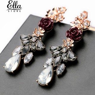 ดอกไม้หรูหรา Rose Rhinestone Ear Drops ต่างหูเจ้าสาว