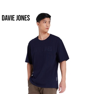 เสื้อยืดใหม่ 2022DAVIE JONES เสื้อยืดโอเวอร์ไซส์ พิมพ์ลายโลโก้ สีกรม Logo Print Oversized T-Shirt in navy LG0022NVL XL