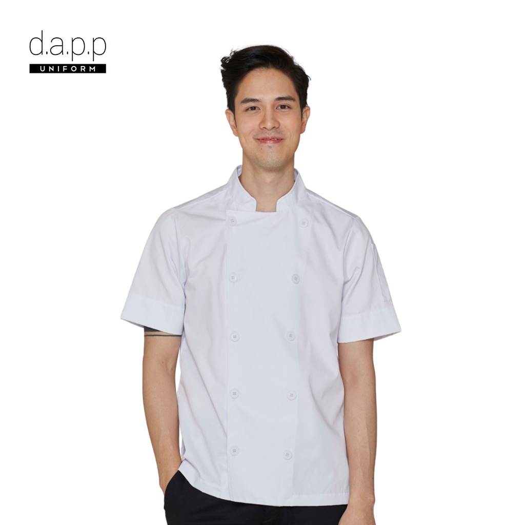 ภาพหน้าปกสินค้าdapp Uniform เสื้อเชฟ SALE แขนสั้น กระดุมสองแถว Sam White Shortsleeves Chef Jacket with Buttons สีขาว(TJKW1913)