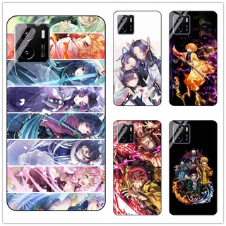 เคสโทรศัพท์มือถือกระจกนิรภัย แบบแข็ง กันกระแทก ลายการ์ตูนอนิเมะ Demon Slayer: Kimetsu No Yaiba สําหรับ Vivo Y15s Y15A