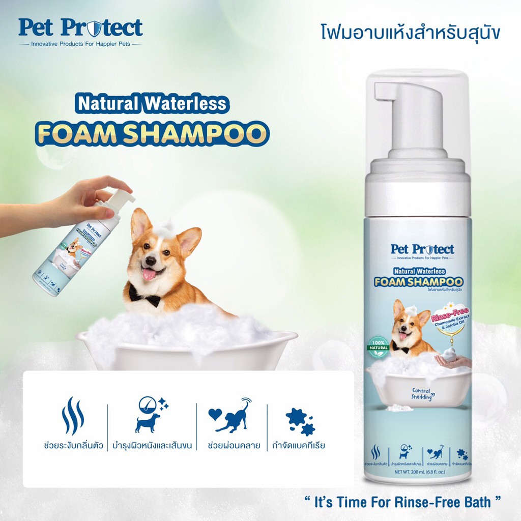 pet-protect-โฟมอาบน้ำแห้ง-สุนัข-กำจัดแบคทีเรีย-ธรรมชาติ100-สูตรไม่ต้องล้างน้ำออก-200ml-db55