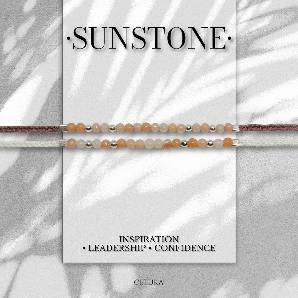 ราคาและรีวิวสร้อยข้อมือถักมินิมอลหินนำโชค หินซันสโตน(Sunstone)