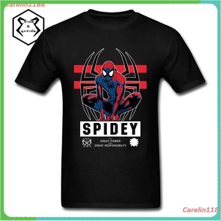 Carelin1188 2021 เสื้อยืดผ้าฝ้าย 100% พิมพ์ลาย Marvel Spider Man Great Power แฟชั่นผู้ชาย discount