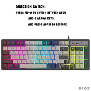 96 Keys Wired Gaming Keyboard, RGB Lighting, Ergonomic Two Color Injection Molding Membrane Keyboard, for PC Gamers Computer Office Laptop