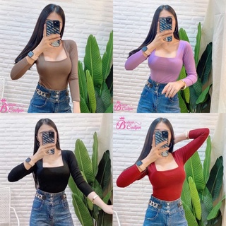 เสื้อยืดแขนยาวคอเหลี่ยม💥ฟรีไซส์ อก32-38💥ผ้ายืดนิ่ม ใส่สบาย #AT54