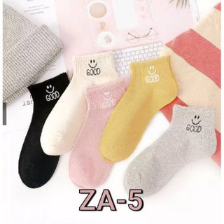 สินค้า ถุงเท้า 5 คู่ ข้อสั้น ถุงเท้าแฟชั่นเกาหลี ลายGOOD ชาย / หญิง ( 1 แพ็ค 5คู่ / 5สี )  ZA-5