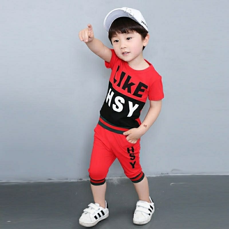 ชุดเด็กผู้ชาย-เด็กในช่วงฤดูร้อนปี-2020-ชุดใหม่ผ้าฝ้ายเกาหลีแขนสั้นเด็กชายลำลองสองชิ้น