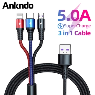 Ankndo 3 in 1 สายชาร์จ USB Type C 5A สําหรับโทรศัพท์มือถือ Huawei iPhone