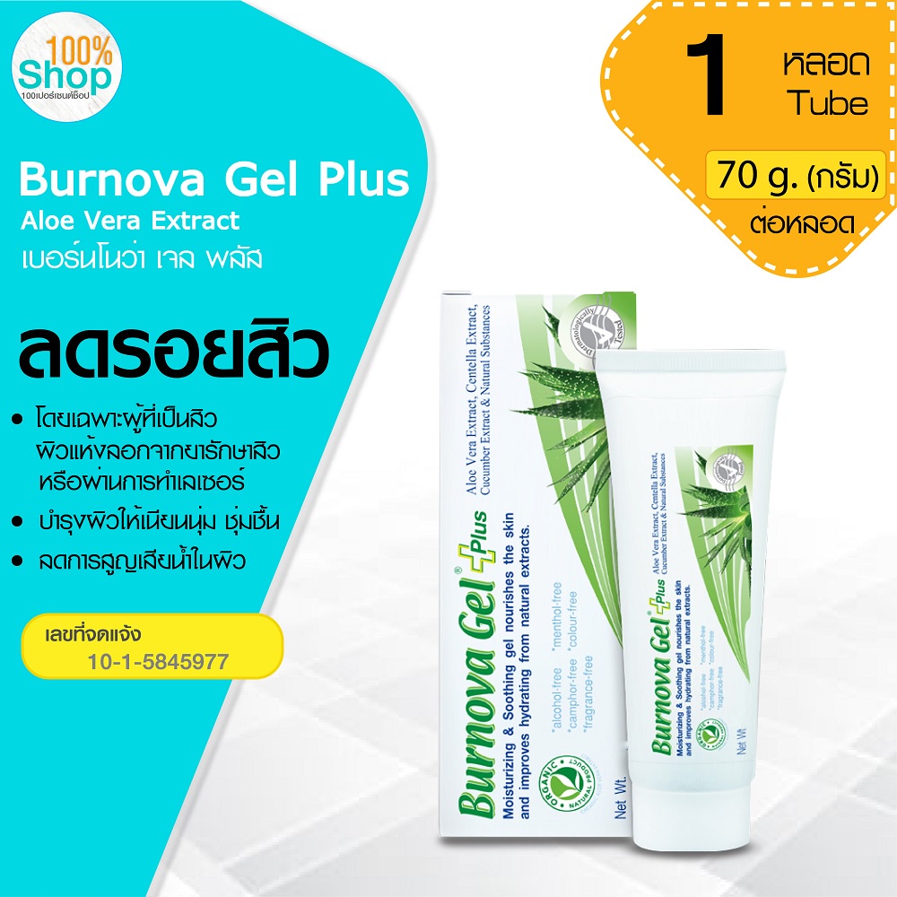 Burnova Gel Plus 70 g เบอร์นโนว่า เจล พลัส เหมาะกับผิวแพ้ง่าย เป็นสิว