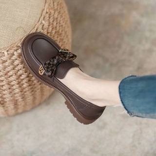 🔥รองเท้าหนัง รองเท้าผู้หญิง ส้นหนา สไตล์อังกฤษ ทนต่อการสึกหรอ สะดวก รองเท้าไม่มีส้น