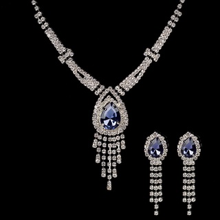 Crystal Tassel Necklace Earrings Kit Women Jewelry Set