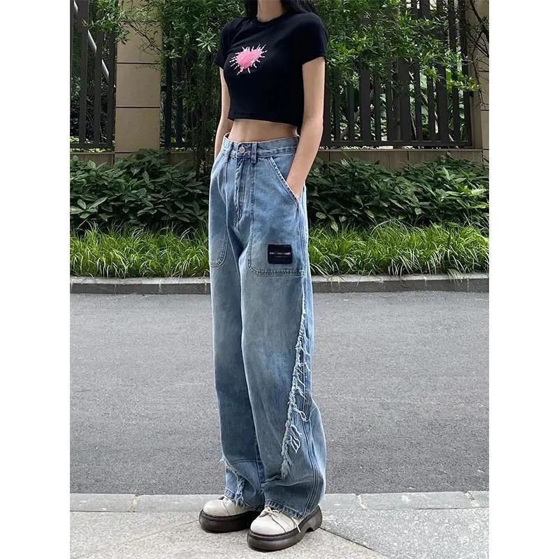 กางเกงยีนส์สไตล์เกาหลี-new-กางเกงยีนส์ผู้หญิง-ใหม่-ทรงตรง-ทรงสลิม-หลวม-เอวสูง-ขากว้าง-กางเกงขายาวทรงสูง-ins-tide