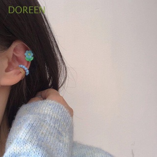 Doreen ต่างหูคลิปหนีบหูรูปดอกไม้สไตล์เกาหลีน่ารักสําหรับผู้หญิง 3 ชิ้น / ชุด