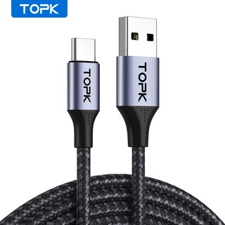 TOPK AN10 สายชาร์จ Micro USB Type C แบบไนลอนถัก คุณภาพสูง สำหรับ iPhone Samsung Huawei Xiaomi