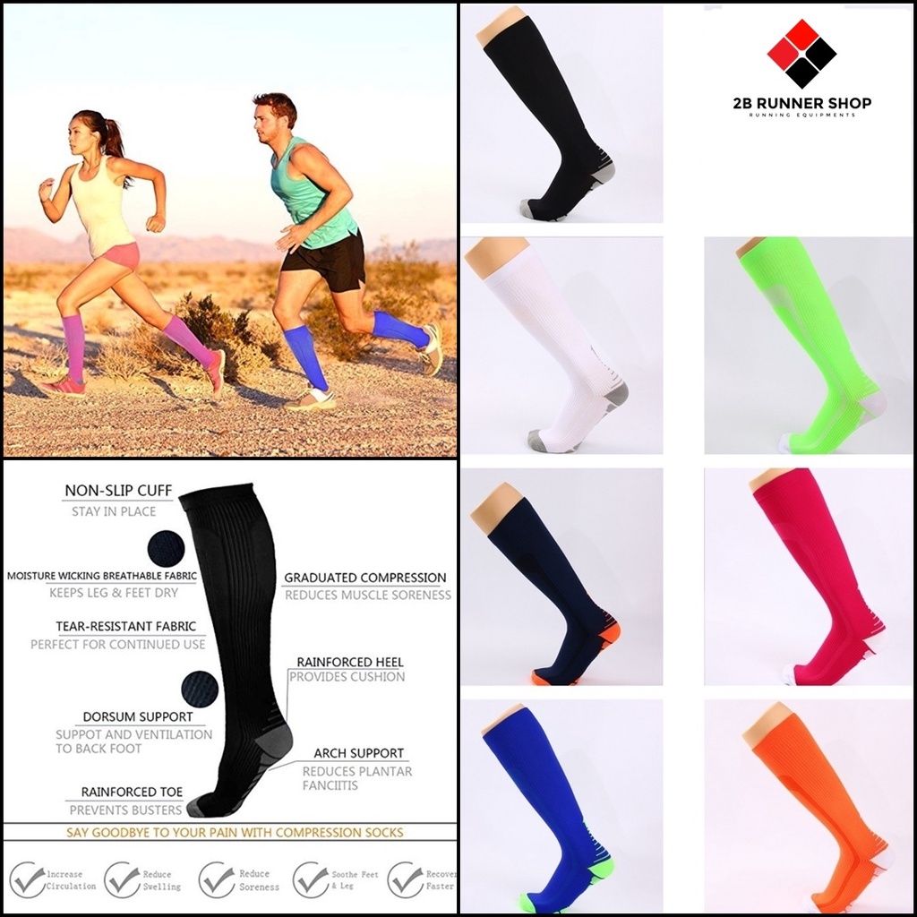 Knee high compression socks. ถุงเท้ายาวรัดกล้ามเนื้อ | Shopee Thailand