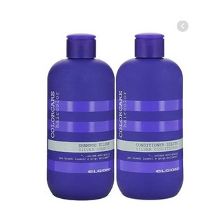 Elgon silver shampoo 300ml and conditioner 300ml for Anti yellow made in italy แชมพูเม็ดสีม่วง ช่วยฆ่าไรเหลืองส้ม เหมะสำ