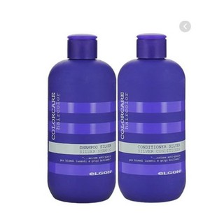 Elgon silver shampoo 300ml and conditioner 300ml for Anti yellow made in italy แชมพูเม็ดสีม่วง ช่วยฆ่าไรเหลืองส้ม เหมะสำ
