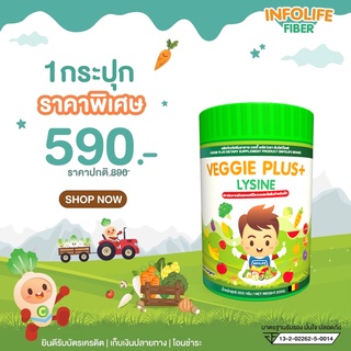 Infolife Fiber Veggie Plus+ Lysine ผงผักช่วยเจริญอาหาร เพิ่มน้ำหนัก ไฟเบอร์เด็กท้องผูก เสริมภูมิคุ้มกัน ไฟเบอร์เด็ก