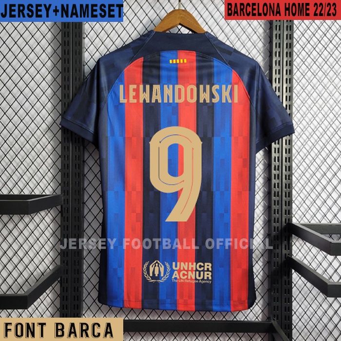 เสื้อกีฬาแขนสั้น ลายทีมบาร์เซโลน่า 2022 2023 Lewandowski 9 - Jersey