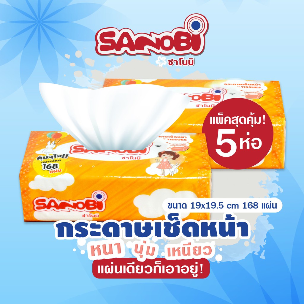 กระดาษทิชชู่เช็ดหน้า-บรรจุ168แผ่น-แพ็ค5ห่อ-กระดาษเช็ดหน้า-กระดาษชำระ-ทิชชู่แผ่น-by300