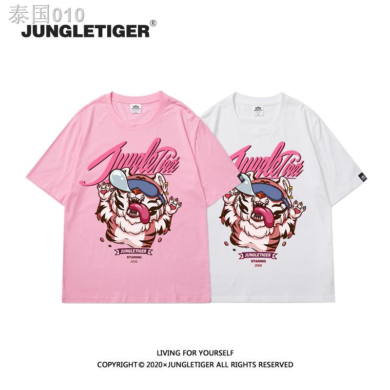 roundคอลูกเรือneck010ฤดูร้อน-jungle-tiger-หลวมแนวโน้มคู่เห็นอกเห็นใจบุคลิกภาพน้ำแบรนด์ป่าสีชมพูผ้าฝ้ายแขนสั้นเสื้อยืดผู้