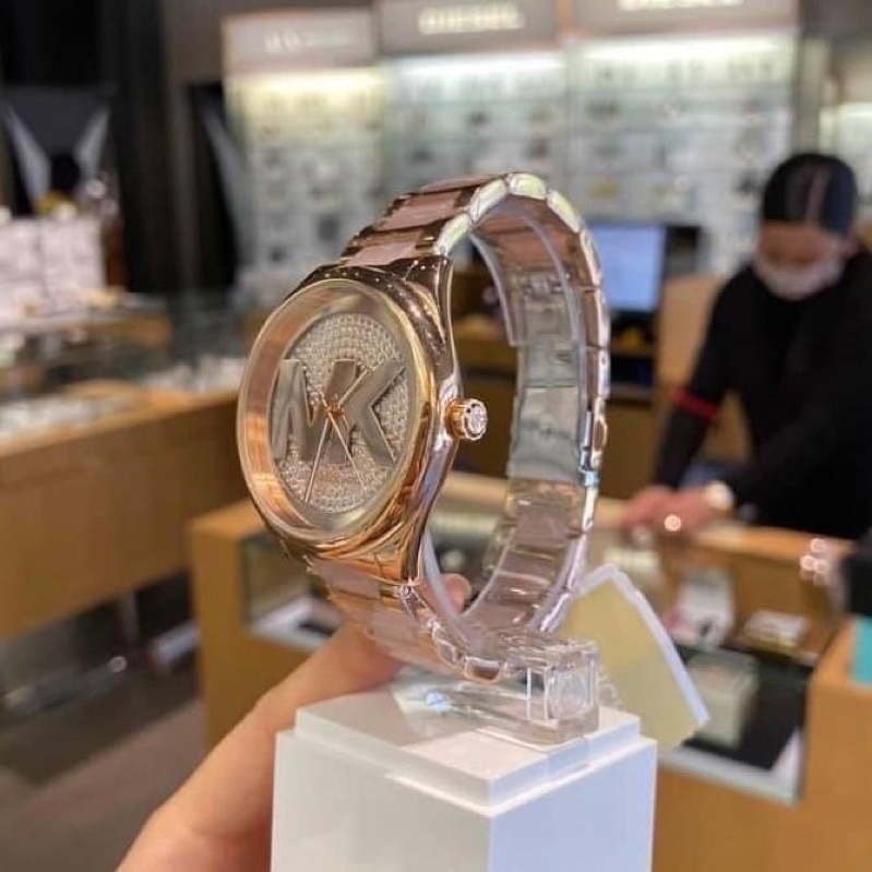 ผ่อน0-นาฬิกา-michael-janelle-three-hand-two-tone-watch-mk7089-หน้าปัดกลม-ลายmk-42-mm-สายอาซิเตท-สีโรสโกลด์