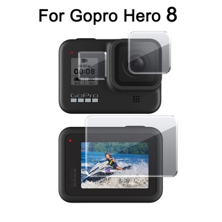 ฟิล์มกระจกนิรภัยกันรอยหน้าจอ HD สีดํา สําหรับ GoPro Hero 8 GoPro Go Pro 8 3 ชิ้น
